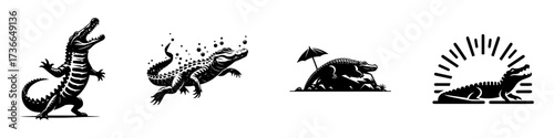 Modern Minimalist Alligator Icon, Flat Silhouette of a Full Body Standing Alert Alligator Vector for Wildlife Illustration Design