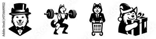 Modern Minimalist American Eskimo Dog-Headed Man Magician Icon, Flat Silhouette of a Magic Character Vector for Fantasy Illustration Design