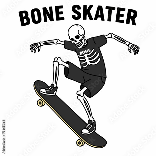 Cartoon Illustration Skeleton Skateboarder Performing Trick Extreme Sport Activity