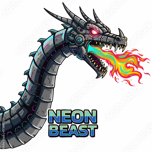 Digital Painting Metallic Dragon Serpent Breathing Fire Illustration Creature Art