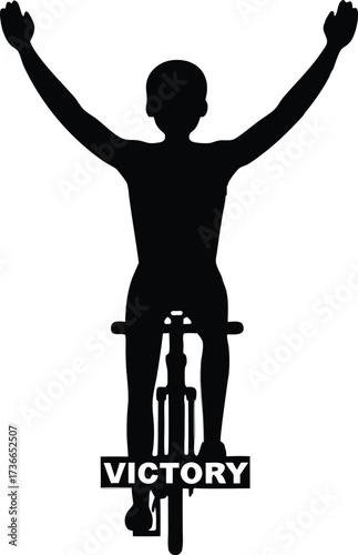 Silhouette a cyclist with arms raised in victory a bicycle celebration