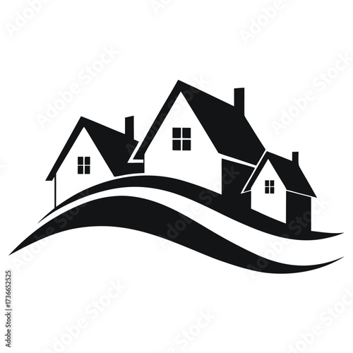 Stylized house vector illustration simple black and white design perfect for real estate logos and branding