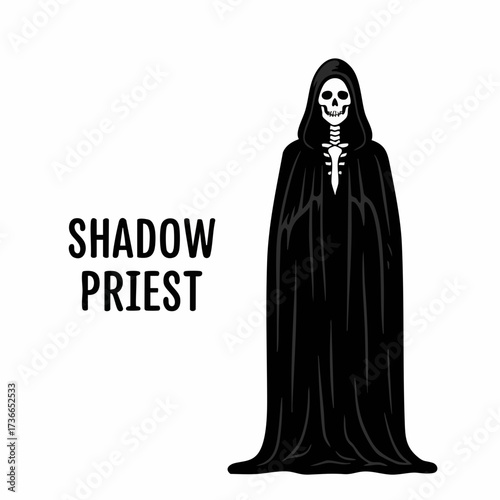 Creepy Line Art Shadow Priest Figure Black and White Illustration