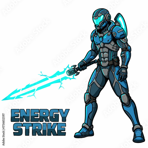Detailed Futuristic Armored Soldier with Energy Sword Fantasy Character Illustration