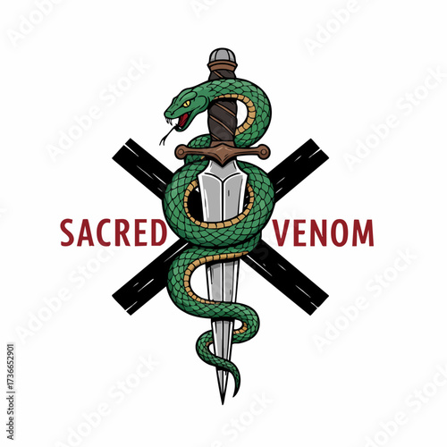 Detailed Illustration of a Snake Wrapped Around a Dagger Symbol Graphic