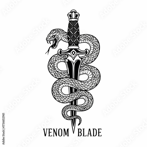 Engraved Style Snake Wrapped Around Dagger Illustration Tattoo Design Element