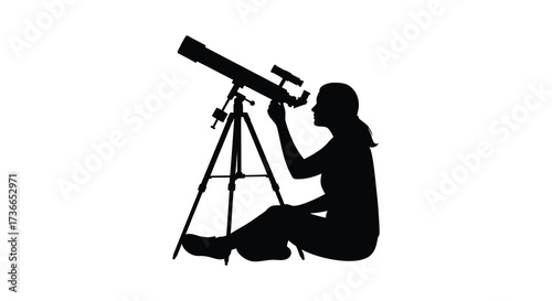 Silhouette of person observing stars through telescope at night sky astronomy