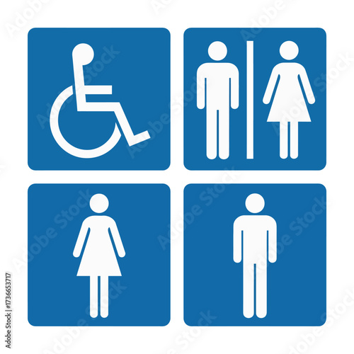 Restroom Access Symbols Sign Set Blue Background