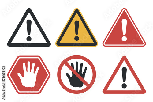 Warning And Danger Vector Set Symbol Safety Protection Template Icons