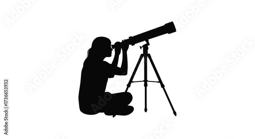 Silhouette of a person looking through a telescope at the stars night sky exploring astronomy