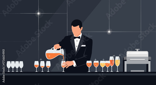 Elegant Bartender Pours Beverage Into Glasses, Setting The Stage For Festivities