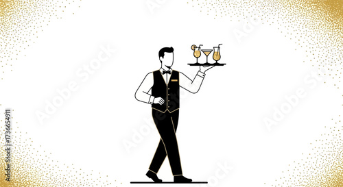 Elegant Bartender Serving Cocktails, Professional Service and Exquisite Drinks Illustration