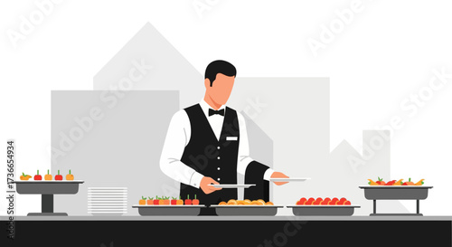 Elegant Buffet Service With Attentive Waiter And Delicious Food Presentation