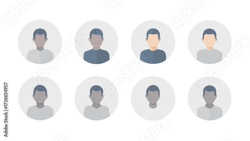 Eight avatar icons arranged in two rows showing diverse faceless figures in circular profile images