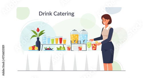 Elegant Drink Station Offering Refreshing Beverages Served By Attentive Professional