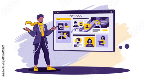 Elegant Presentation Of Personal Portfolio With Modern Stylized Vector Illustration