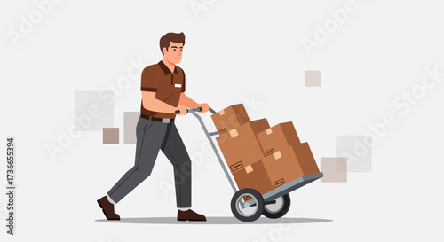 Delivery Courier Transporting Packages on a Hand Truck, Shipping And Logistics Concept