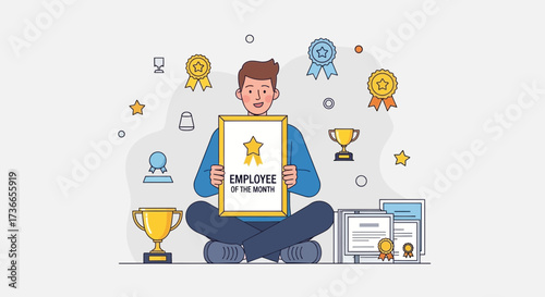 Employee Of The Month Concept Celebrated With Awards And Accolades Displayed Proudly