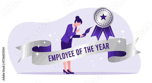 Employee Of The Year Recognition Celebrated With Artistic Design Elements And Symbols
