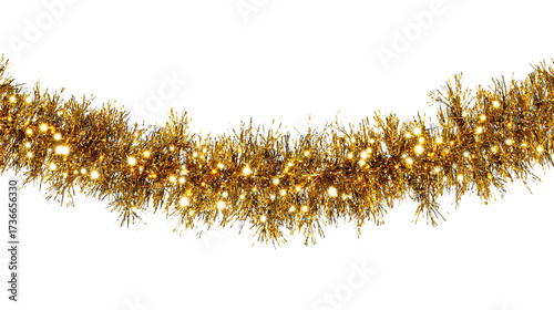 Tableau sur toile Gold tinsel garland isolated on transparent background for christmas decoration