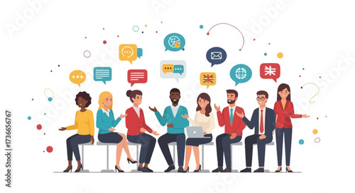 Diverse Group Of People Interacting And Communicating About Global Topics
