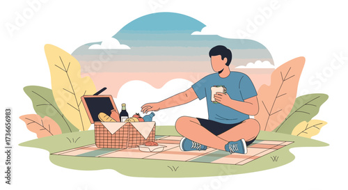 Enjoying A Serene Picnic: Tranquil Moments Of Leisure And Relaxation Outdoors