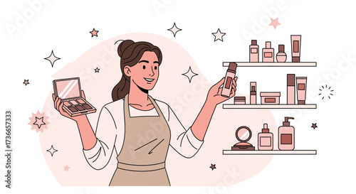Enthusiastic Beauty Expert Presenting Skincare and Makeup Products with Flair and Charm
