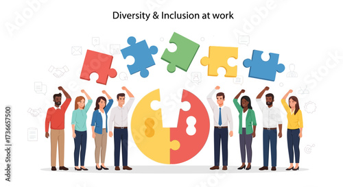 Diversity and inclusion at work: A diverse team working together to solve a problem