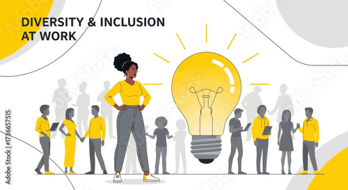 Diversity and Inclusion at work with people and a light bulb representing ideas