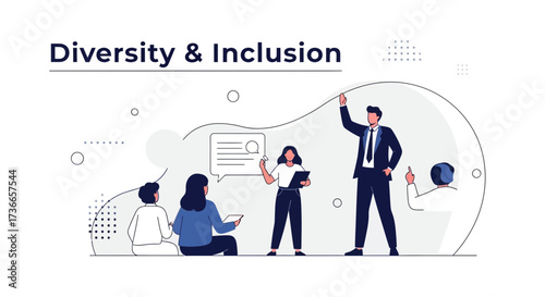 Diversity and Inclusion illustration showing people from different backgrounds teamwork