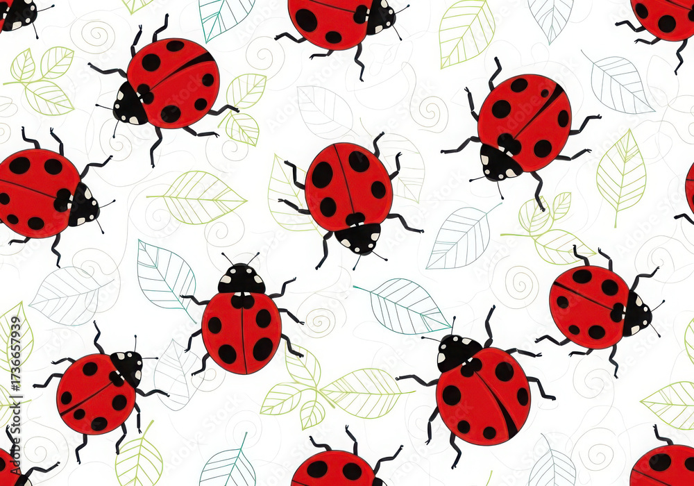 Fototapeta premium Cute ladybugs pattern isolated on transparent background isolated on transparent background