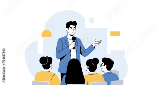 Dynamic Speaker Addressing An Audience During A Presentation In A Modern Setting