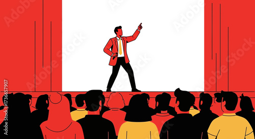 Dynamic Speaker Addressing a Public Audience on a Stage with a Clear Message