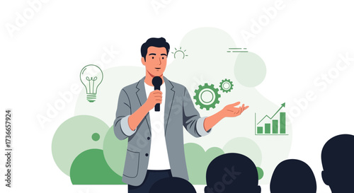 Dynamic Speaker Delivering Visionary Concepts During A Business Presentation For Success
