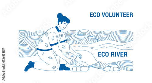Eco Volunteer Cleaning River From Plastic Waste Depicting Environmental Conservation Efforts