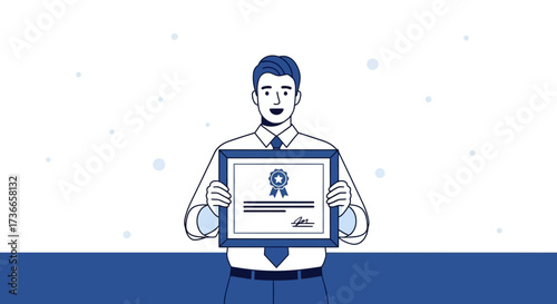 Excited Employee Holding Certificate Depicting Achievement and Showing Professionalism