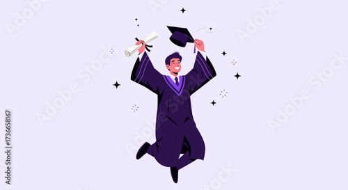 Excited Graduate Celebrating Success, Diplomas, Jumping, University, Education Achievemnt