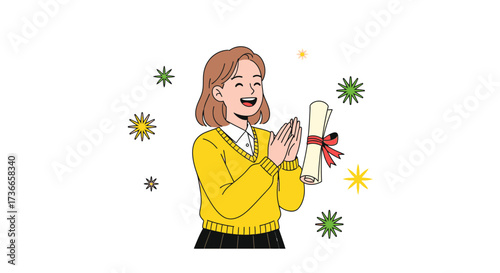 Excited Woman Celebrating Graduation with Diploma Scroll and Joyful Expression