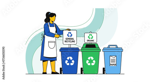 Eco-Conscious Woman Sorting Waste into Recycling Bins Aiming For Environmental Preservation