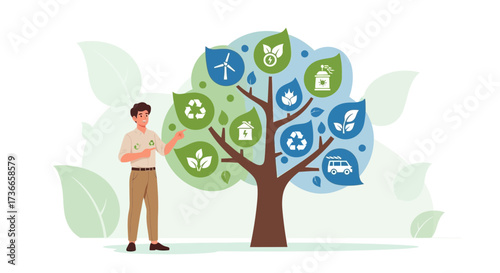 Eco-friendly environment illustration showing sustainable development and renewable energy