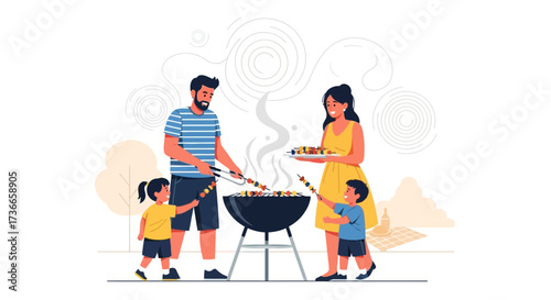 Family Enjoying a Summer Barbecue Together Celebrating a Wonderful Time in Nature