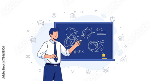 Educator Explaining Complex Concepts Using Visual Aids With Whiteboard.