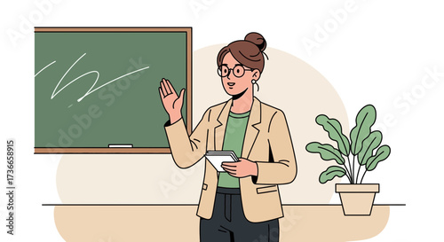 Educator Delivering Presentation In Front Of Classroom, Teaching And Explaining Content Perfectly