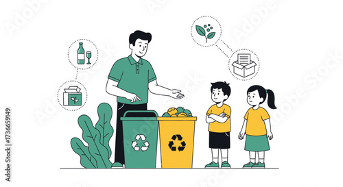 Family Explains Recycling Practices, Demonstrating Waste Separation for Environmental Awareness