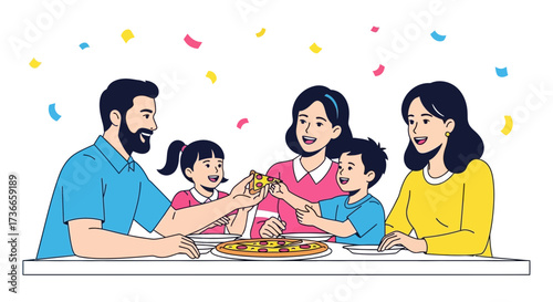 Family Gathering: A Joyous Pizza Time with Parents and Children Celebrating Together