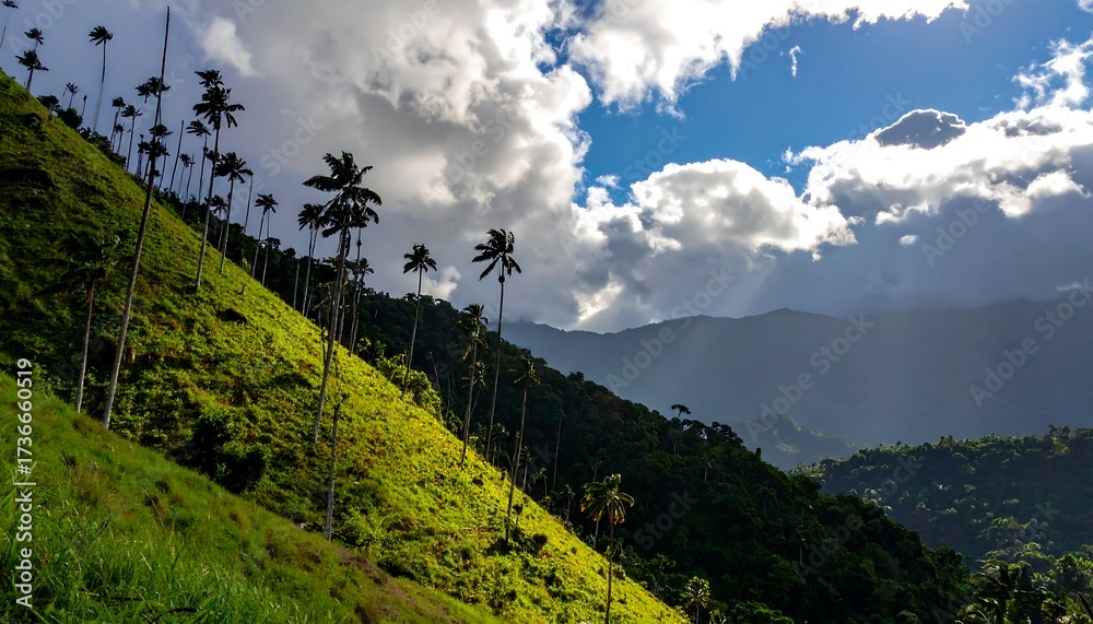 Obraz premium Majestic Colombian Andes Mountain Landscape with Palm Trees.