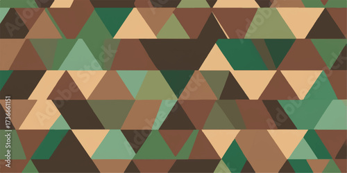 A vibrant, seamless retro geometric pattern featuring colorful triangle and square shapes provides an abstract design for vintage wallpaper texture