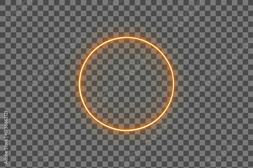 Glowing neon golden circle round frame light design effect