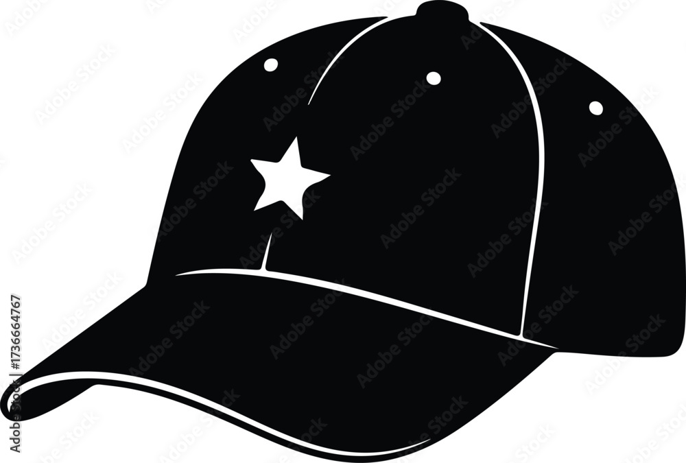 Naklejka premium Illustrator Vector Baseball cap with star logo on front silhouette