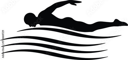Illustrator Vector Athlete swimmer freestyle in action over water silhouette